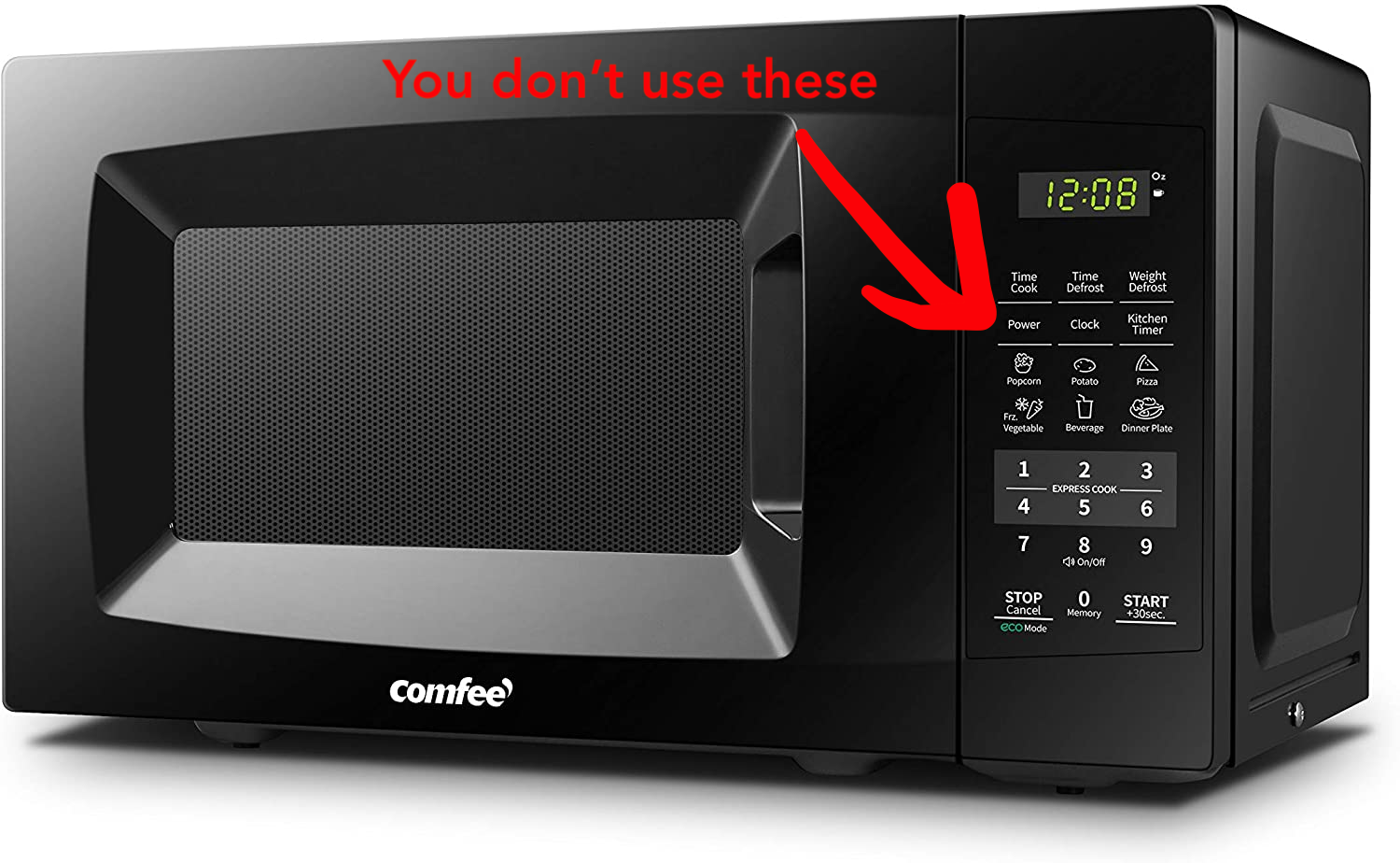 microwave showing unused buttons